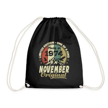 November 1974, November 1974 Geburtstagsgeschenk - Turnbeutel - Schwarz - Vorne