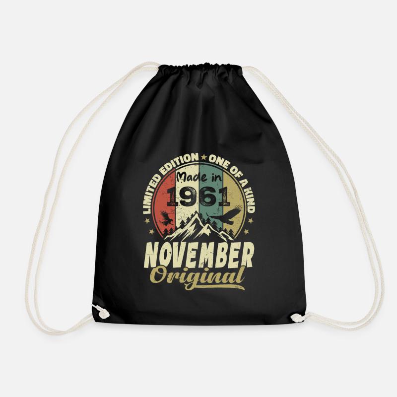 November 1961, November 1961 Birthday Gift - Drawstring Bag - black