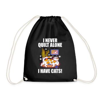 I never quilt alone. I have cats! - Drawstring Bag - black - Front