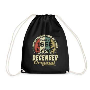 Vintage Retro Birthday Gift - December 1955 - Drawstring Bag - black - Front
