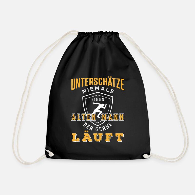 Never underestimate an old man running - Drawstring Bag - black