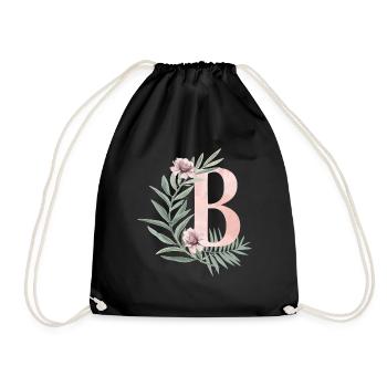 Buchstabe B mit Blumen - Turnbeutel - Schwarz - Vorne