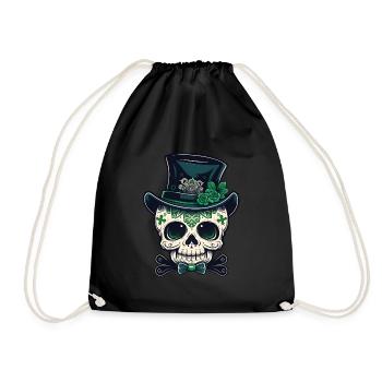 Sugar Skull St Patrick's Day, Irish Sugar Skull - Drawstring Bag - black - Front