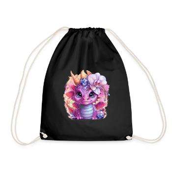 Cartoon Kawaii Drache mit schönen Orchideen - Turnbeutel - Schwarz - Vorne
