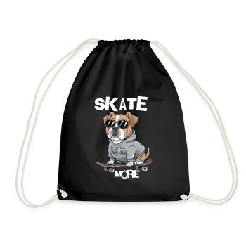 Skate Bulldog | Lustiges Skateboard Hund Motiv - Turnbeutel - Schwarz - Vorne