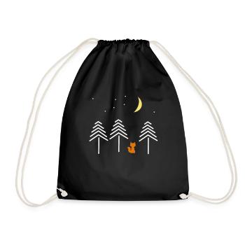 fox night forest moon - Drawstring Bag - black - Front
