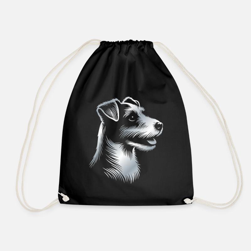 Russell Terrier Zeichnung Kopf silber - Turnbeutel - Schwarz
