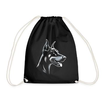 Doberman Pinscher, Dog Head, Silver Drawing - Drawstring Bag - black - Front