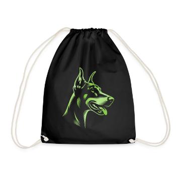 Doberman Pinscher, Dog Head, Drawing Green - Drawstring Bag - black - Front