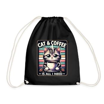 Katze und Kaffee ist alles was ich brauche - Turnbeutel - Schwarz - Vorne