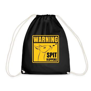 Warning - Spit happens | Lustiges Lama-Design - Turnbeutel - Schwarz - Vorne