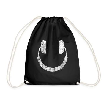 Kopfhörer - Smiley - Turnbeutel - Schwarz - Vorne