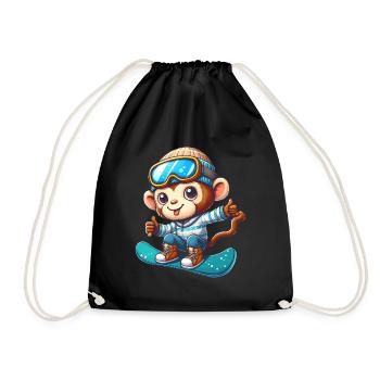 Monkey Chimpanzee Snowboarder Winter Sports Vacation - Drawstring Bag - black - Front