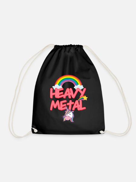 HEAVY METAL headbanger unicorn unicorn thrash rock - Drawstring Bag - black