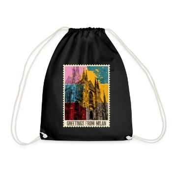 Mailand Italien Stadt Skyline Briefmarke Bunt - Turnbeutel - Schwarz - Vorne
