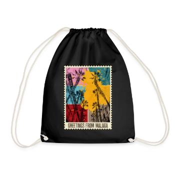 Malaga Spain City Skyline Stamp Colorful - Drawstring Bag - black - Front