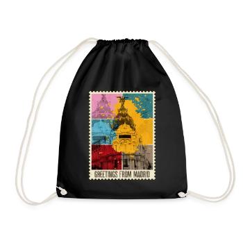Madrid Spain City Skyline Stamp Colorful - Drawstring Bag - black - Front
