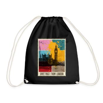 London England UK City Skyline Stamp Colorful - Drawstring Bag - black - Front