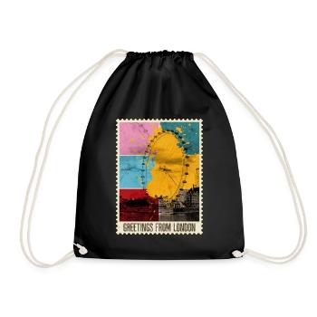 London England UK City Skyline Stamp Colorful - Drawstring Bag - black - Front