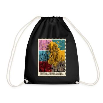 Barcelona Spain City Skyline Stamp Colorful - Drawstring Bag - black - Front