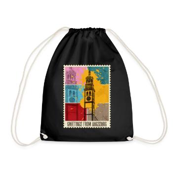 Augsburg Germany City Skyline Postage Stamp Colorful - Drawstring Bag - black - Front