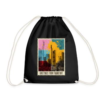 Frankfurt Germany City Skyline Stamp - Drawstring Bag - black - Front