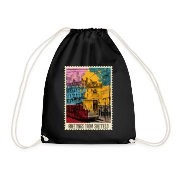 Sheffield England UK City Skyline Stamp Colorful - Drawstring Bag - black - Front