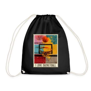 Basketball Basketballer Korb Sport Briefmarke Bunt - Turnbeutel - Schwarz - Vorne