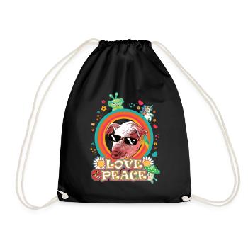 Love and Peace Pig, Flowerpower Domestic Pig - Drawstring Bag - black - Front