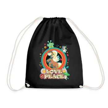 Love and peace Haflinger, flower power horse - Drawstring Bag - black - Front