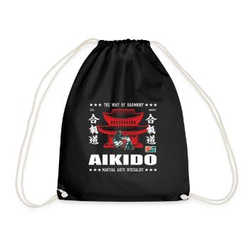 Cool Aikido Martial Arts Design with Kanji - Drawstring Bag - black - Front