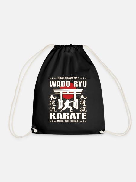 Cool Wado Ryu Martial Arts Design with Kanji - Drawstring Bag - black