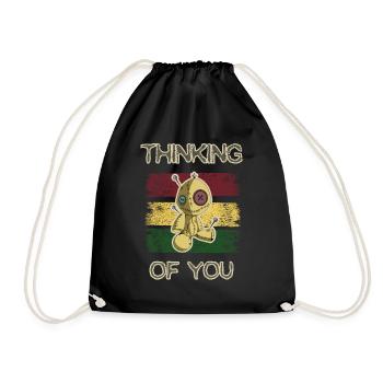 Funny 'Thinking of you' design with voodoo doll - Drawstring Bag - black - Front