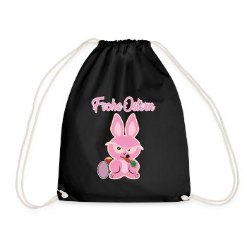 Frohe Ostern, mit dem rosa Osterhasen - Turnbeutel - Schwarz - Vorne