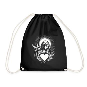 Saint Mary with heart and dove of peace - Drawstring Bag - black - Front