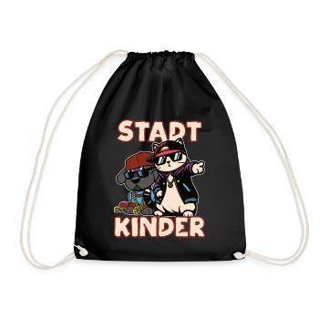 Stadtkinder Design, Hip Hop Katze und Hund - Turnbeutel - Schwarz - Vorne