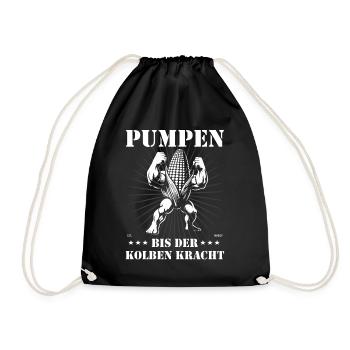 Pumpen bis der Kolben kracht – Lustiges Bodybuildi - Turnbeutel - Schwarz - Vorne