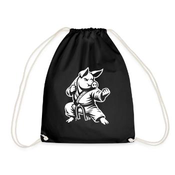 Martial Arts Pig – The Strong Fighter - Drawstring Bag - black - Front