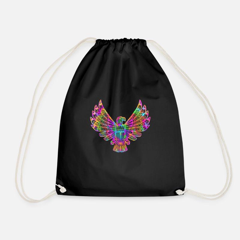 Psychedelic Native American Bird - Spiritual Gift - Drawstring Bag - black
