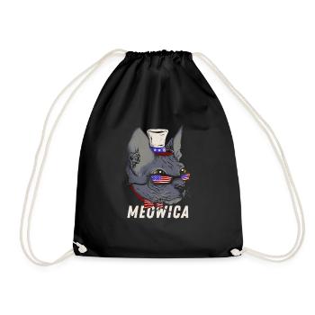 Meowica Merica Sphynx - Patriotic American Cat Pun - Drawstring Bag - black - Front