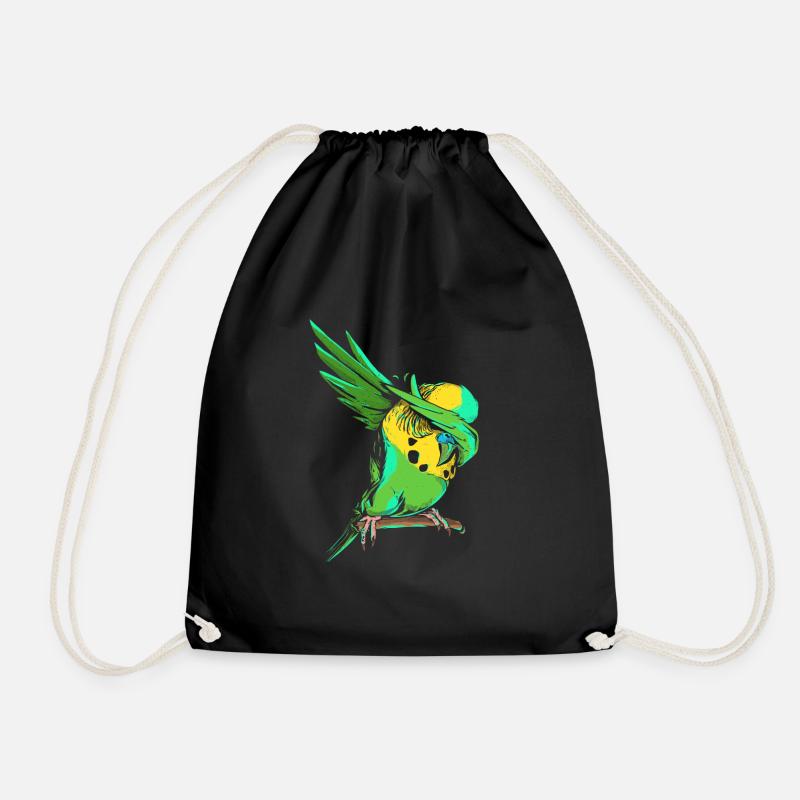 Dabbing Budgie - Funny Dab Budgerigar Owner Gift - Drawstring Bag - black