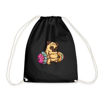 Donut Deadlift Pug - Funny Fitness Bodybuilder Dog - Drawstring Bag - black - Front