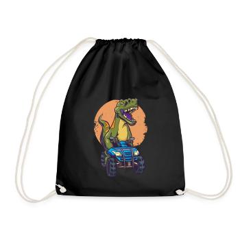 T Rex Riding Quad Bike - Funny Trex Dinosaur Rider - Drawstring Bag - black - Front