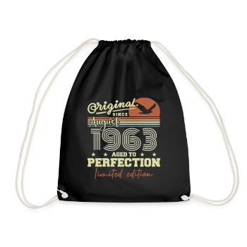 August 1963 Birthday August 1963 Vintage August 1963 - Drawstring Bag - black - Front