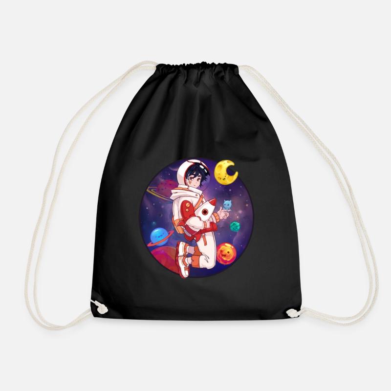 Cosmonaut boy chibi in space - Drawstring Bag - black