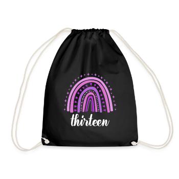 Purple Rainbow Thirteen Years 13th Birthday - Drawstring Bag - black - Front