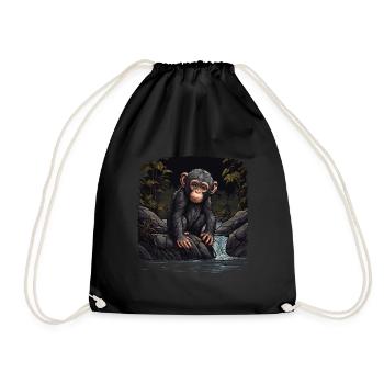 Chimpanzee Monkey - Drawstring Bag - black - Front