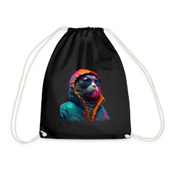 Chat avec lunettes de soleil Chat froid coloré - Sac de sport léger - noir - Devant