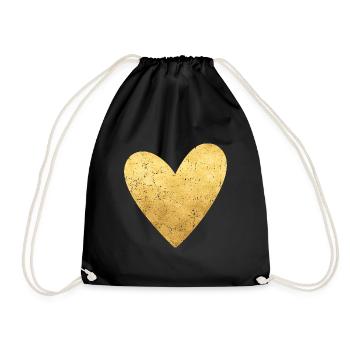 Herz gold Symbol Liebe Geschenkidee - Turnbeutel - Schwarz - Vorne