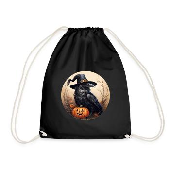 Crow with Pumpkin Halloween 5 - Drawstring Bag - black - Front